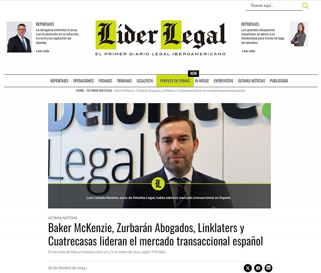 Baker McKenzie, Zurbarán Abogados, Linklaters y Cuatrecasas lideran el mercado transaccional español